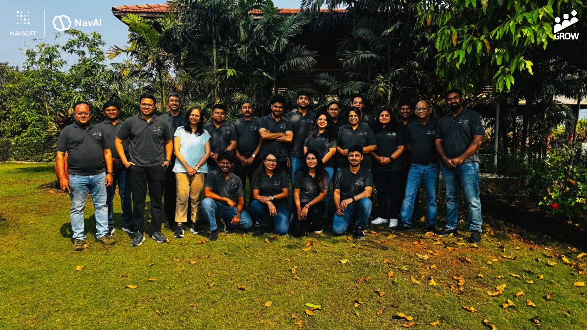 The NavAI team gathered outdoors for a company offsite.